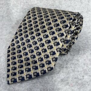 Emilio Santini Mens Tie Blue Gray‎ Geometric Squares Yellow Silk Necktie